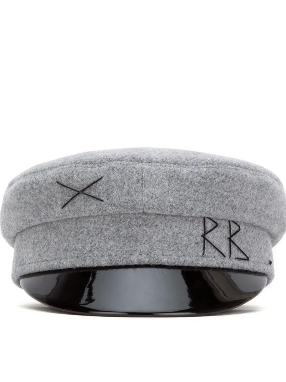 Ruslan Baginsky Grey Wool Embroidered Baker Boy Hat with Patent Visor